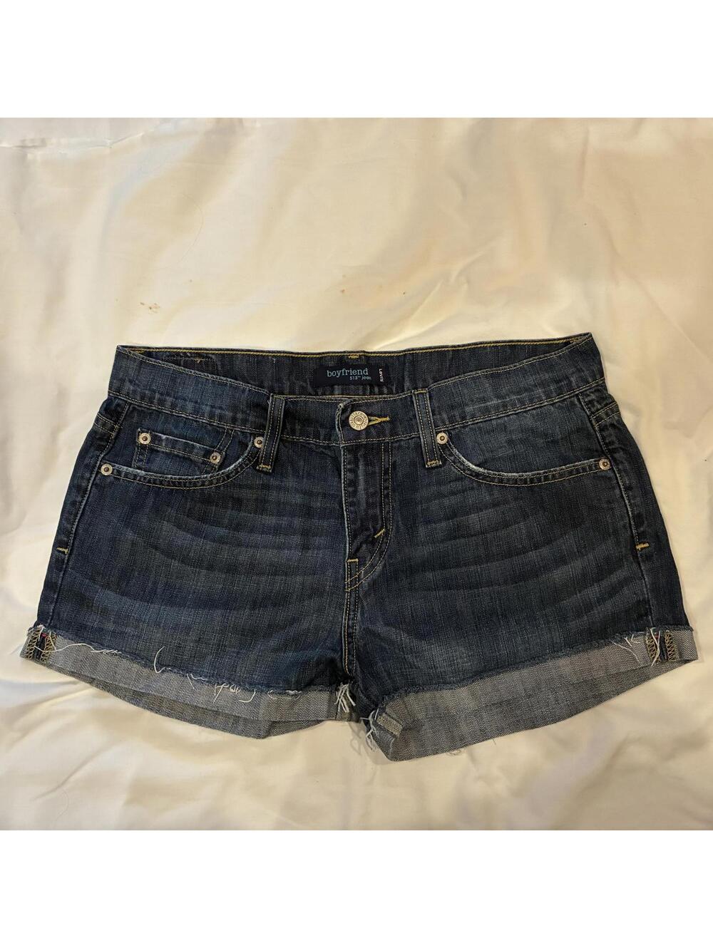 Levis Womans Sz5 Boyfriend 513 Dark Wash Cuffed Low Rise Shortie Red Star Shorts